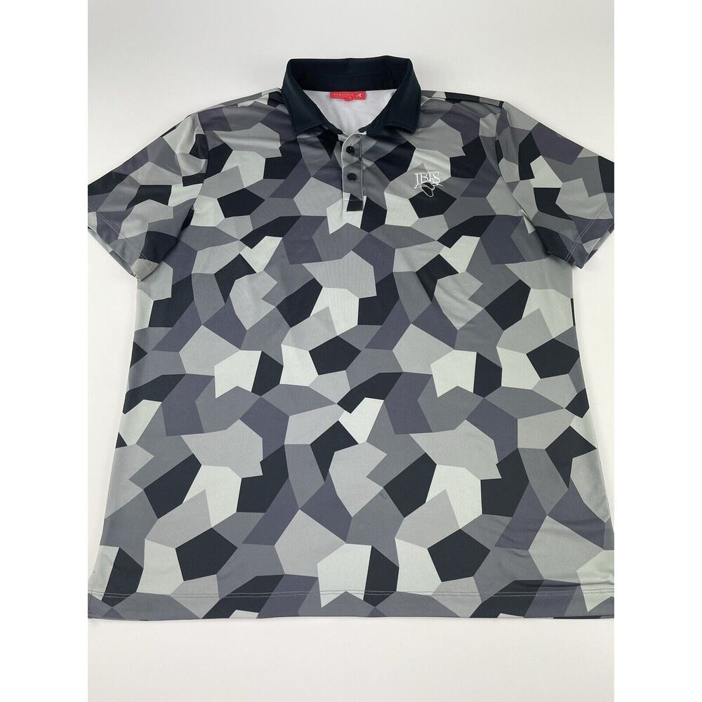 Redvanly Polo Shirt Men’s Large Camo Short Sleeve Golf Stretch Black Gray